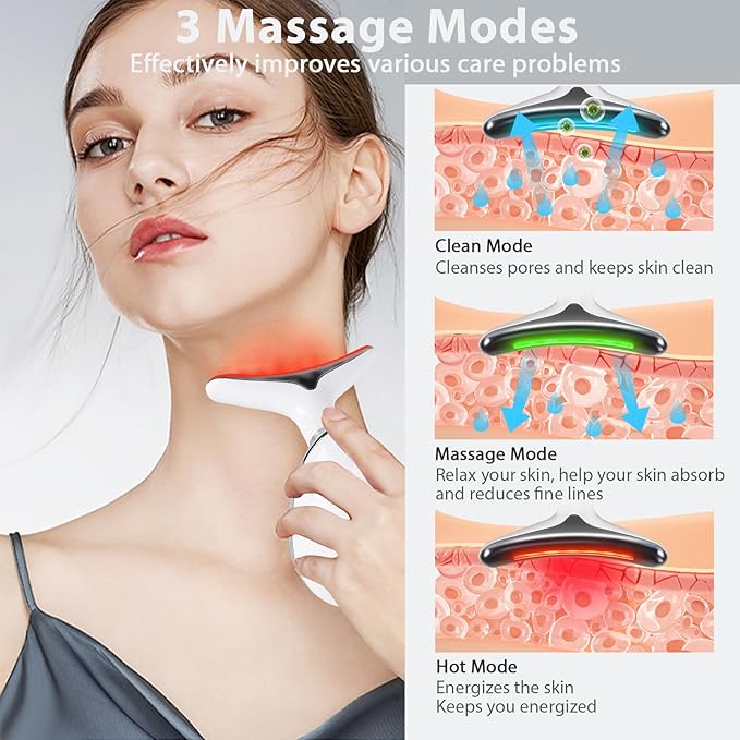 Neck Face Massager, 3-in-1 Facial Massager, Portable Multifunctional Face Sculpting Tool with Vibration, Thermal (White)