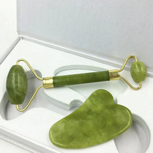 Natural Stone Jade Roller & Gua Sha Set for Facial Massage